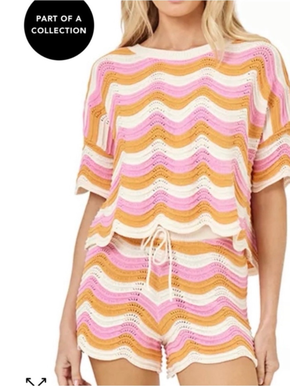 l*space Pink White Mustard Striped Crochet Crop Top